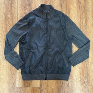 Michael Kors Mens Hybrid Full Zip Knit Jacket Wool Blend Grey Black Size XL